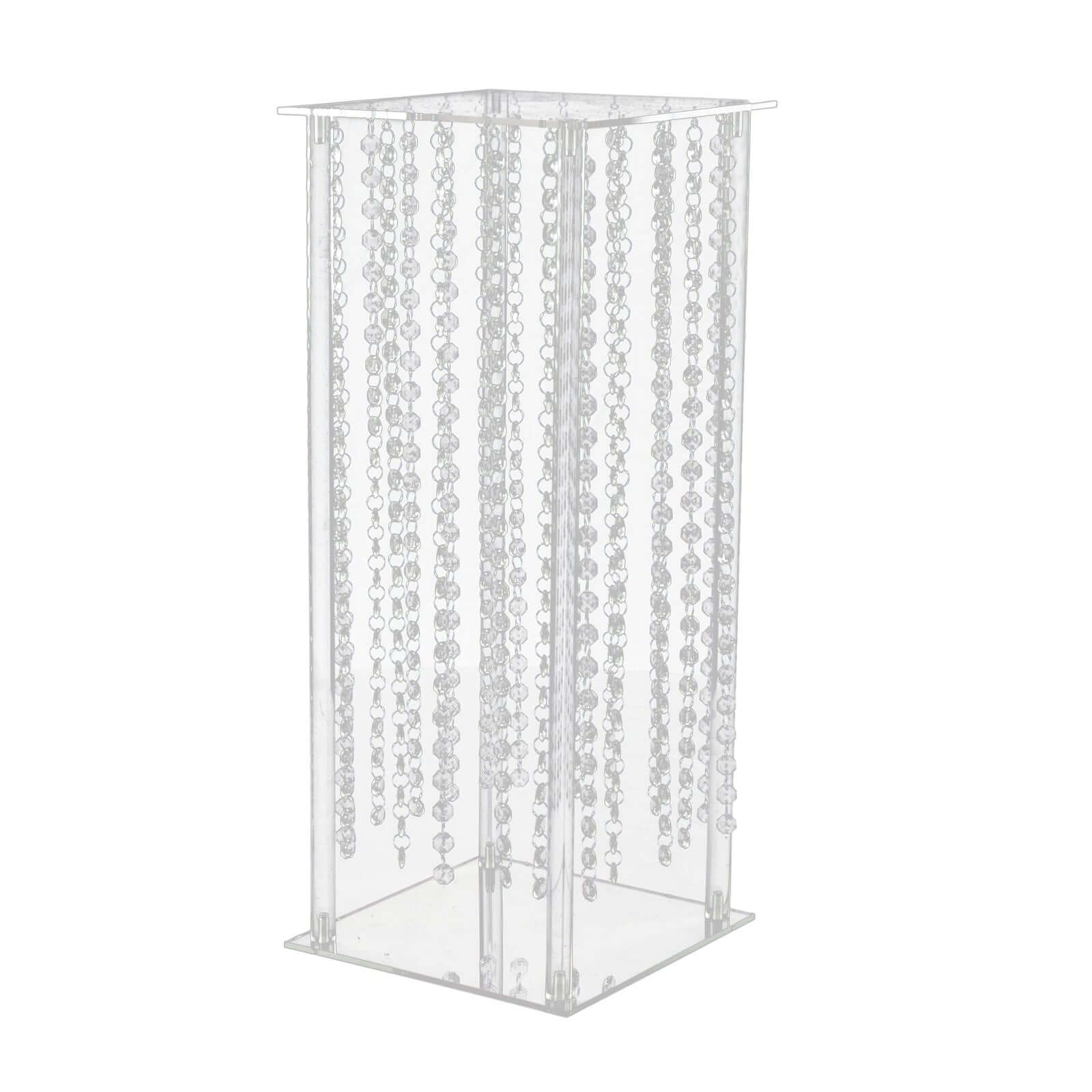 Heavy Duty Acrylic Flower Pedestal Vase with Hanging Crystal Beads, Clear Pillar Stand Wedding Table Centerpieces With Pre-chained Garlands 5mm Thick Plates 24