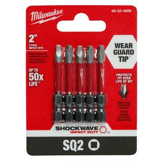 MW SHOCKWAVE Impact Duty 2 in. Square #2 Alloy Steel Screw Driver Bit (5-Pack) 48-32-4606