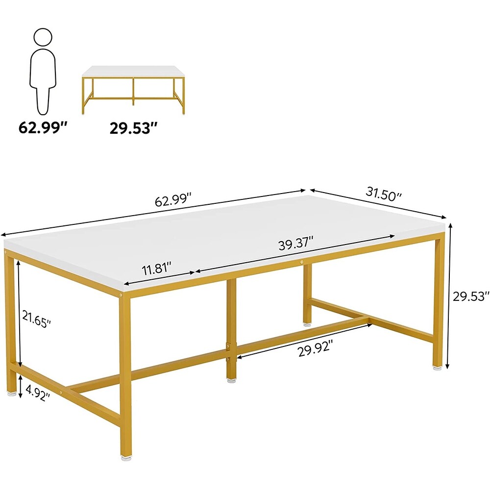 6FT Modern White Gold Rectangle Dining Table Set for 6 with Heavy Duty Metal Legs for Dining Room Kitchen Living Room