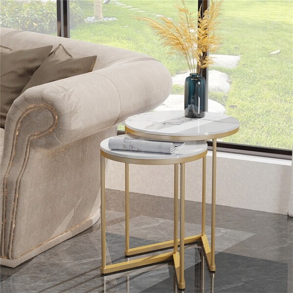 Sofa Side Gold Metal Frame Nesting Tables (Set of 2)