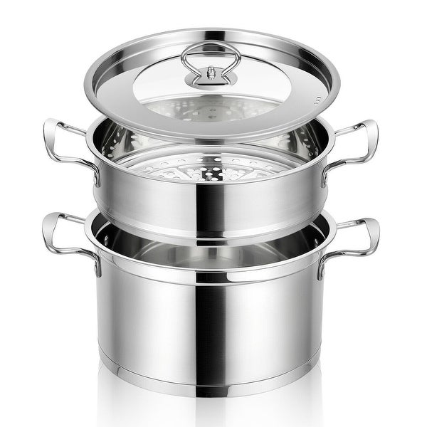 2-Tier Steamer Pot 304 Stainless Steel Steaming Cookware with Glass Lid