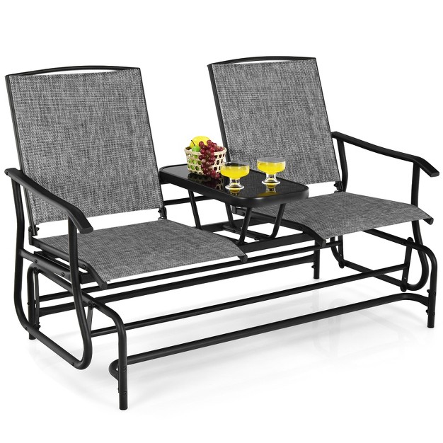 Tangkula Patio Loveseat Rocking 2 Person Outdoor Double Glider Chair With Center Table