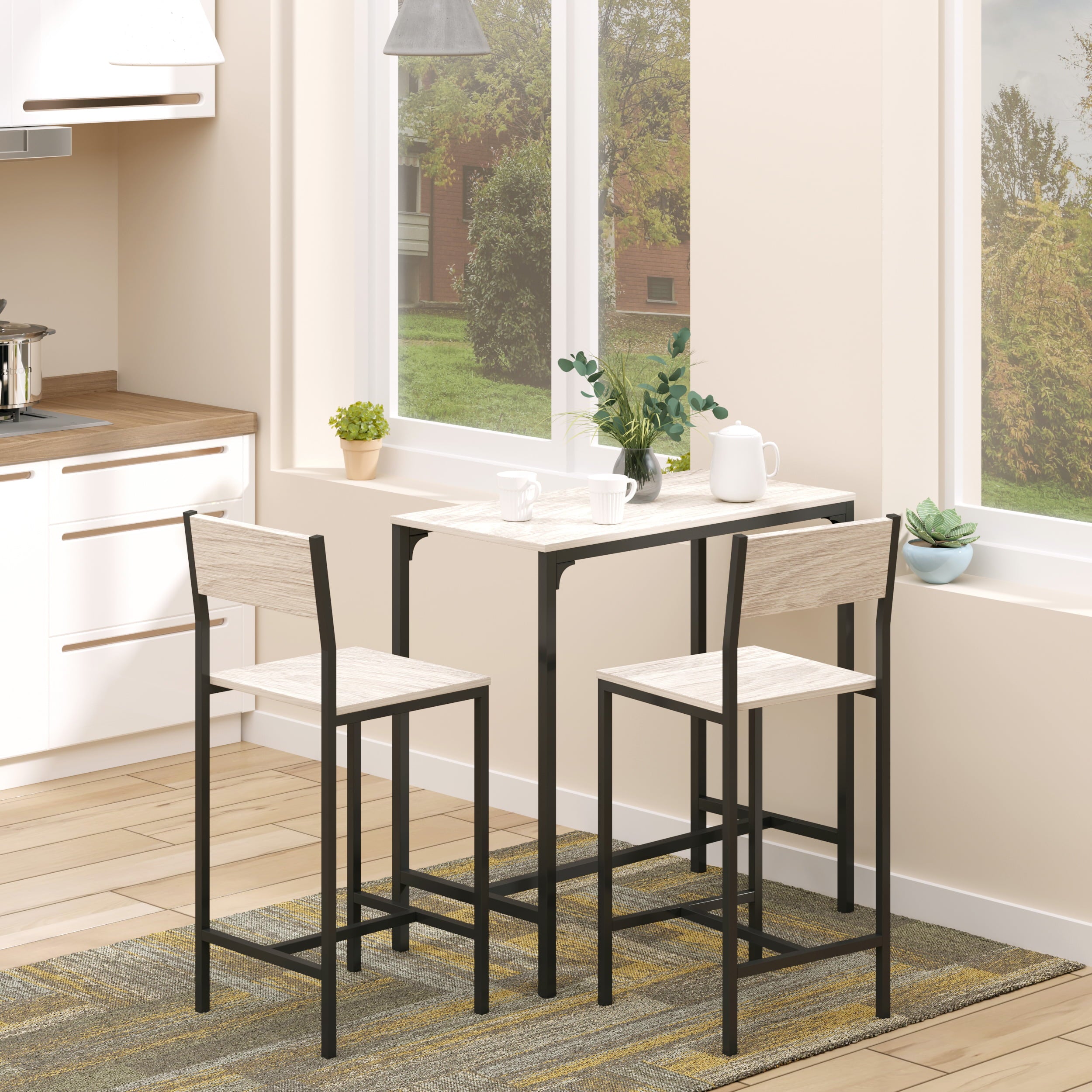 HOMCOM 3-piece Counter Table Set High Back Stool Industrial Dining Kitchen