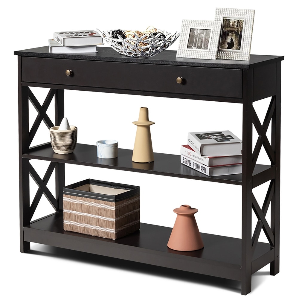 3 Tier Console Table X Design Entryway Table with Drawer