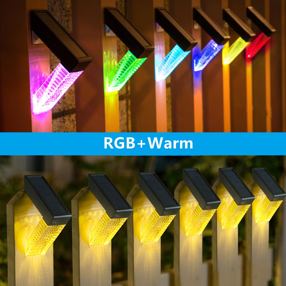 2pcs Solar Deck Lights Fence Step Light Outdoor Waterproof 7 Color Changing Solar Power Lamp Decoration For Patio Stair Garden Fence