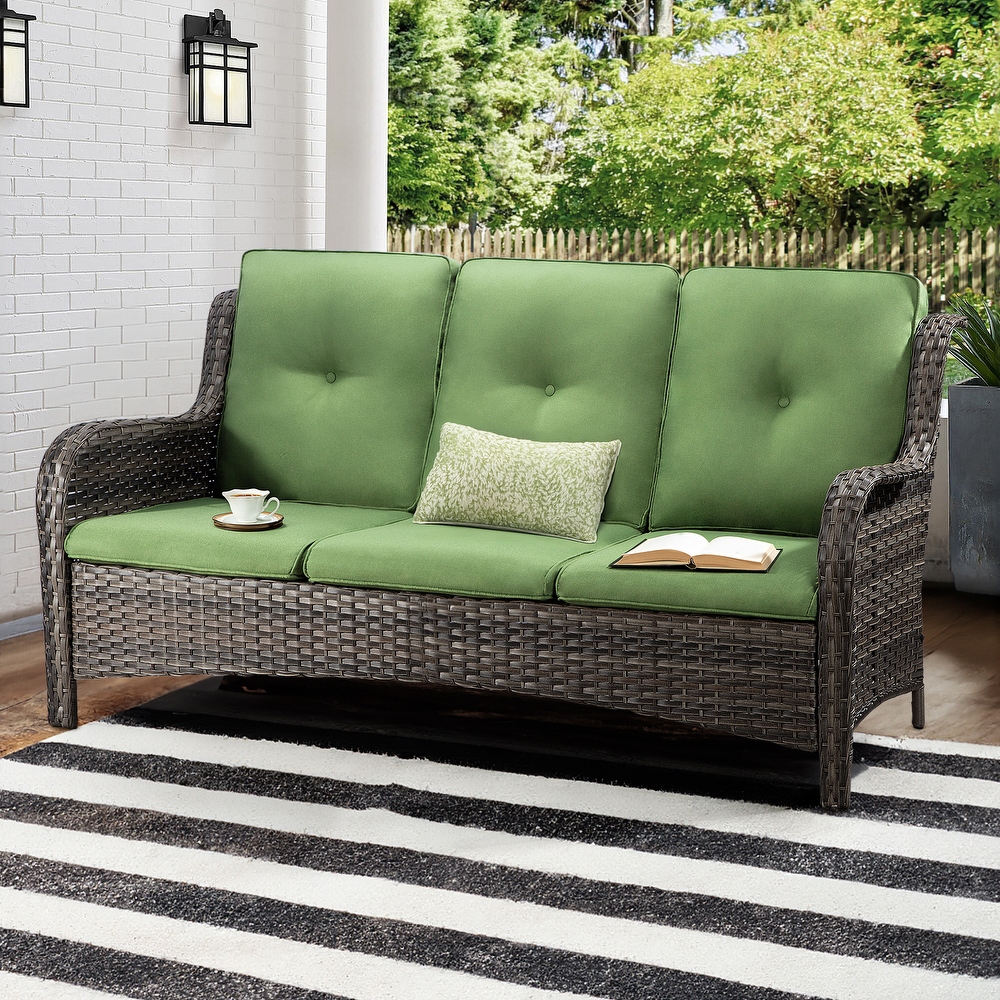 Cozywor 3 Seat Wicker Outdoor Patio Sofa Sectional Couch with Cushions