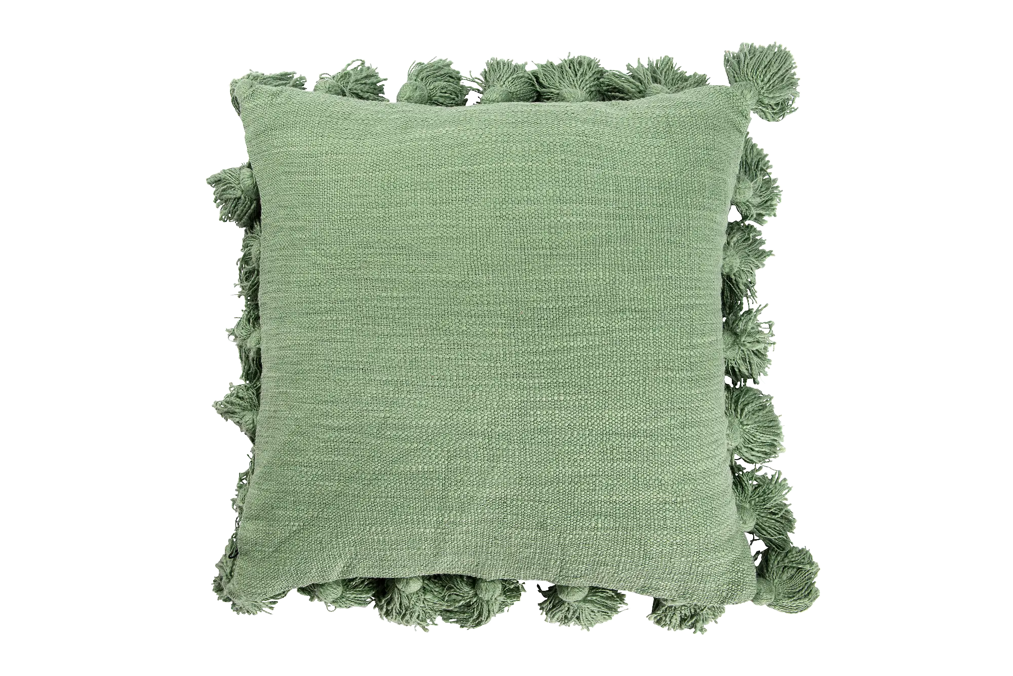 Green Cotton Throw Pillow with Tassels