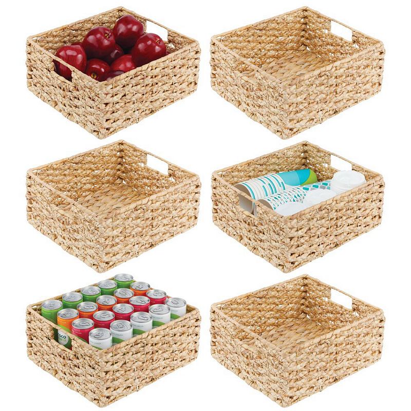 mDesign 12 x 13 x 6 Water Hyacinth Braided Weave Pantry Basket - 6 Pack