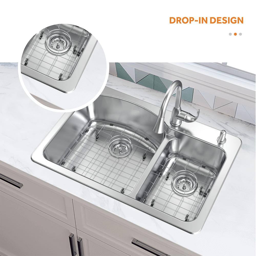 Glacier Bay All in-One 33 in. Drop-inUndermount Double Bowl 18 Gauge Stainless Steel 2-Hole Kitchen Sink with Pull-Down Faucet VT3322TA2PA1