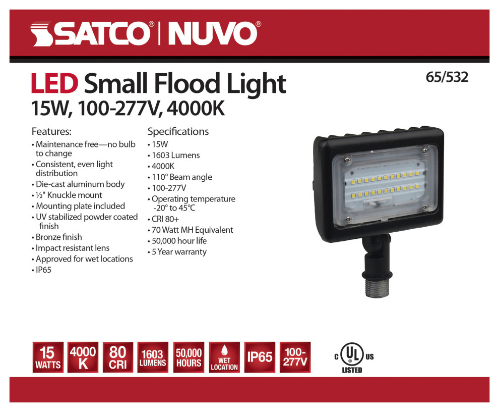 Nuvo Lighting 65/532 5.41 quot15W 4000K 1 LED Small Outdoor Flood Light   Transitional   Outdoor Flood And Spot Lights   by Satco Lighting  Houzz