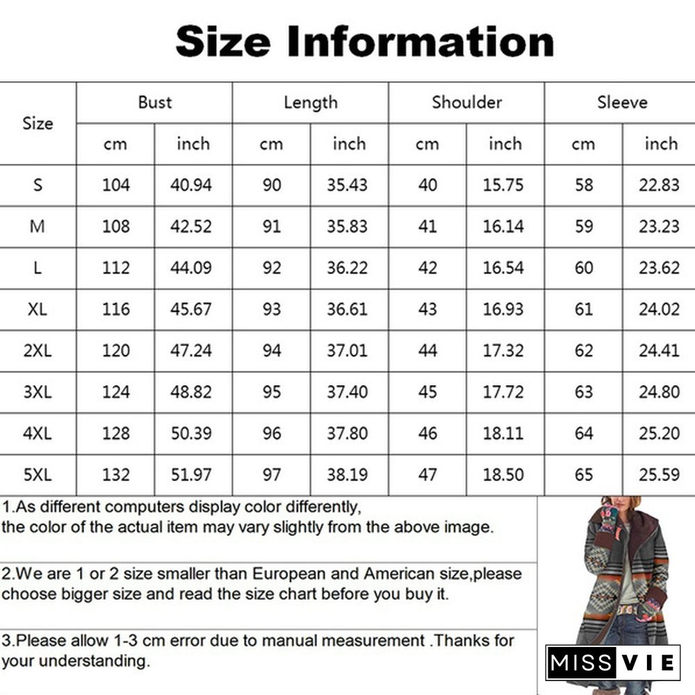 Autumn and Winter Vintage Printed Long Sleeve Coat Loose Windbreaker Coat Geometrical Striped Printing Hooded Jacket Long Cardigan Outerwear