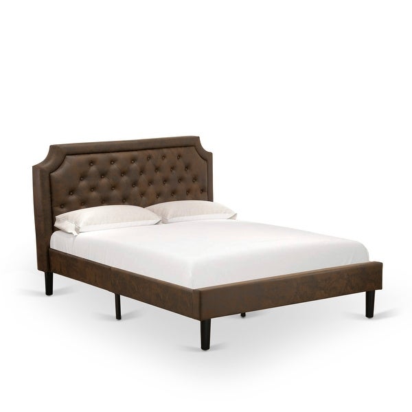 Platform Bed Set - Dark Brown Faux Leather - Black Legs Bed - an Antique Walnut End Table(Bed Size Options) - - 34702918