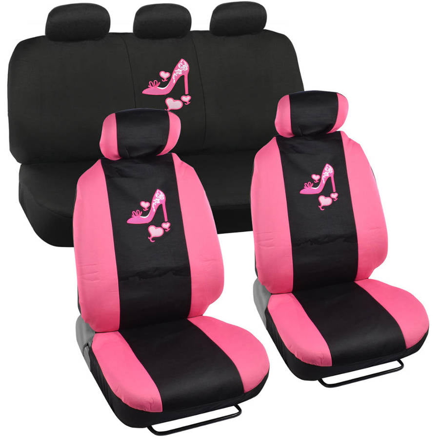 BDK Pink Love Heel Design Seat Covers for Car， SUV， Van and Truck， 9pc