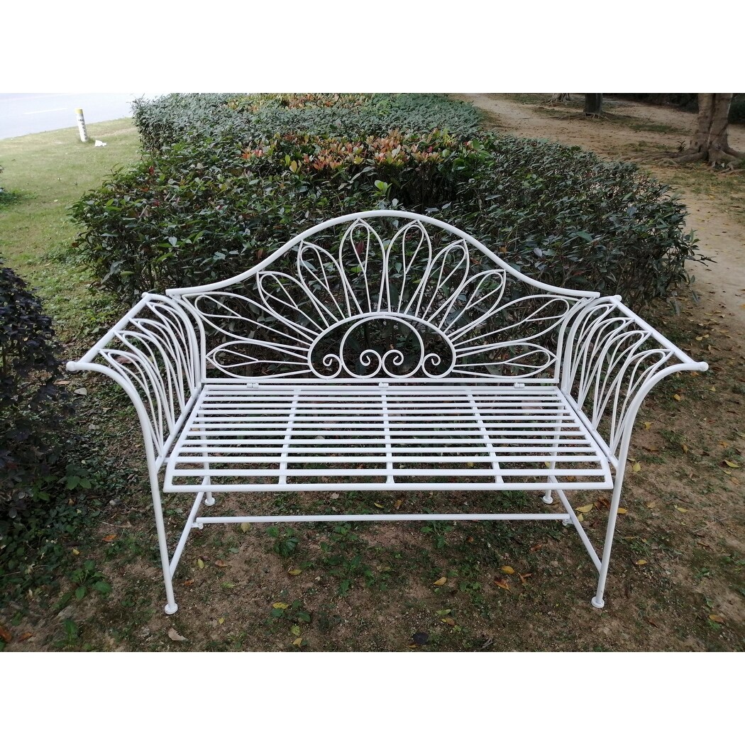 White Metal Garden Bench - Overstock - 33350682