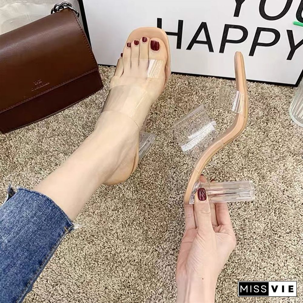 Summer Women Pumps Sandals PVC Jelly Slippers Open Toe High Heels Women Transparent Perspex Slippers Shoes Heel Clear Sandals