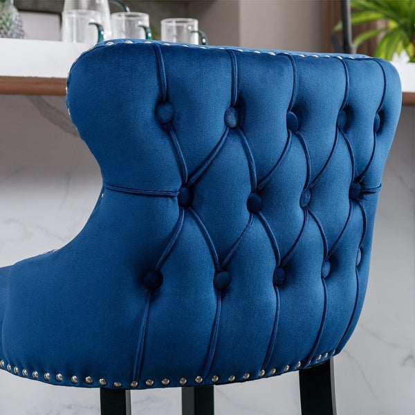 Velvet Bar Stools Set of 2， Button Tufted Decoration Wing-Back Chairs， Velvet Upholstered Leisure Chairs