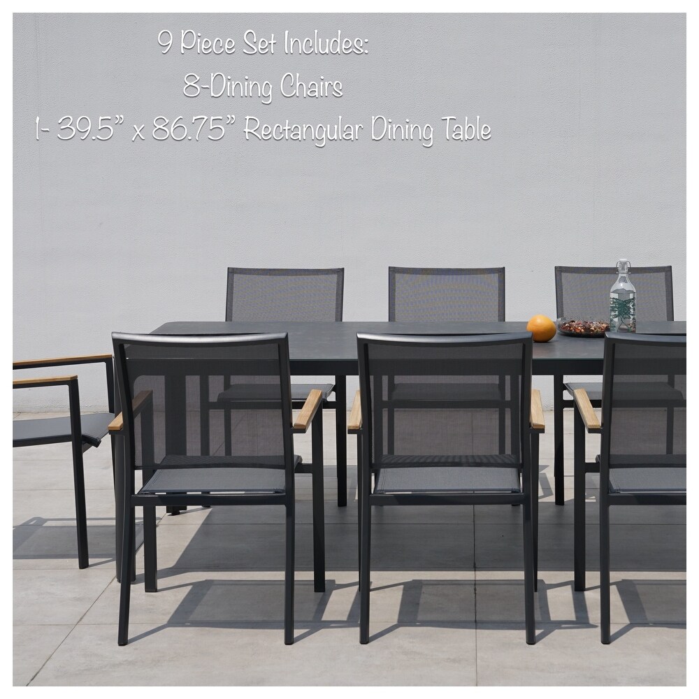 Decker Dark Gray 9 Piece Dining Set with Tribeca with Ceramic Glass Table Top