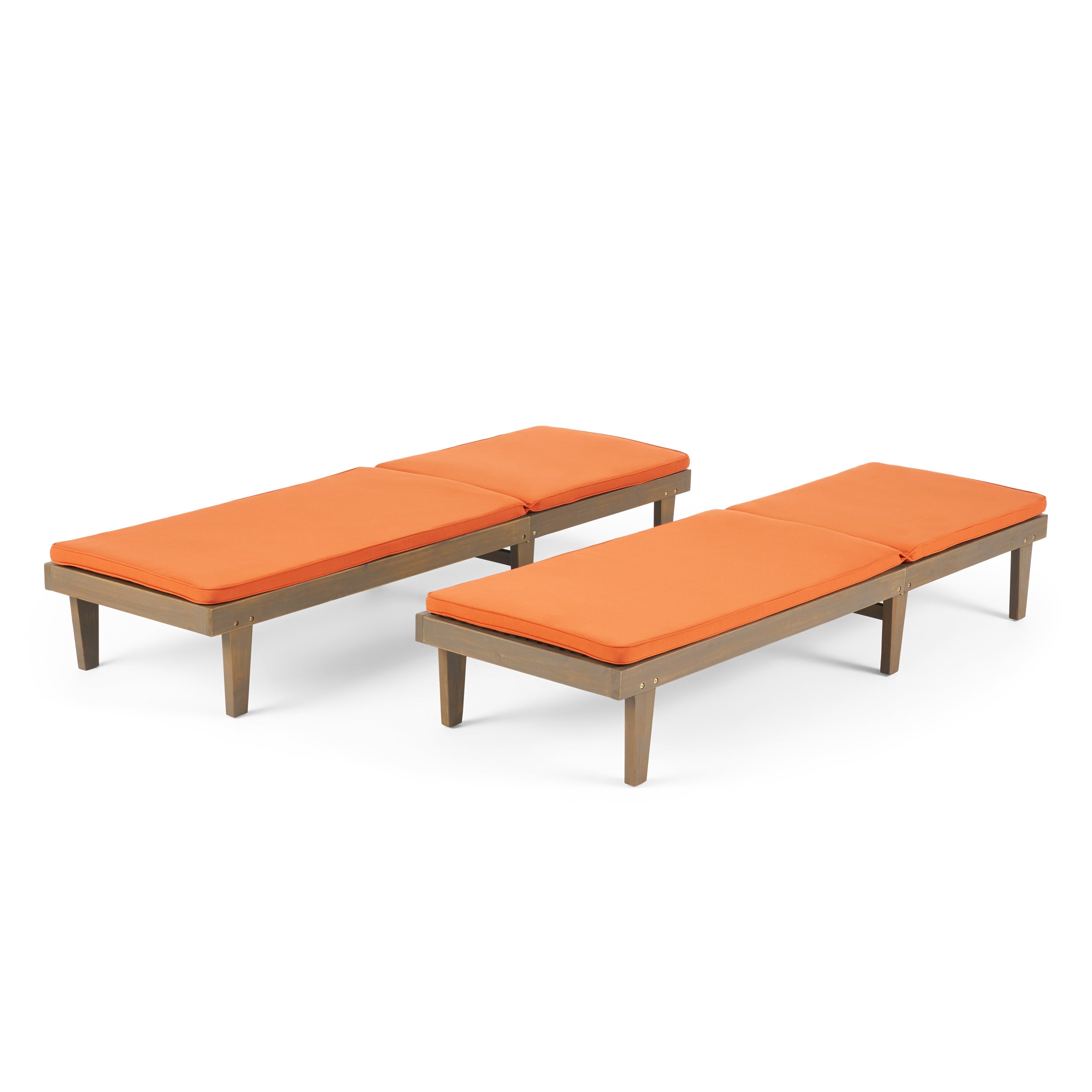 Nadine Outdoor Modern Acacia Wood Chaise Lounge with Cushion (Set of 2)