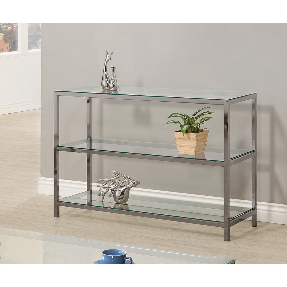 Coaster Furniture Trini Black Nickel Sofa Table with Glass Shelf