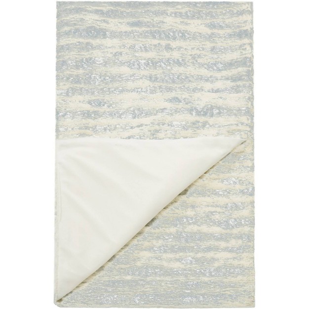 Foil Striped Faux Fur Throw Blanket Ivory silver Mina Victory