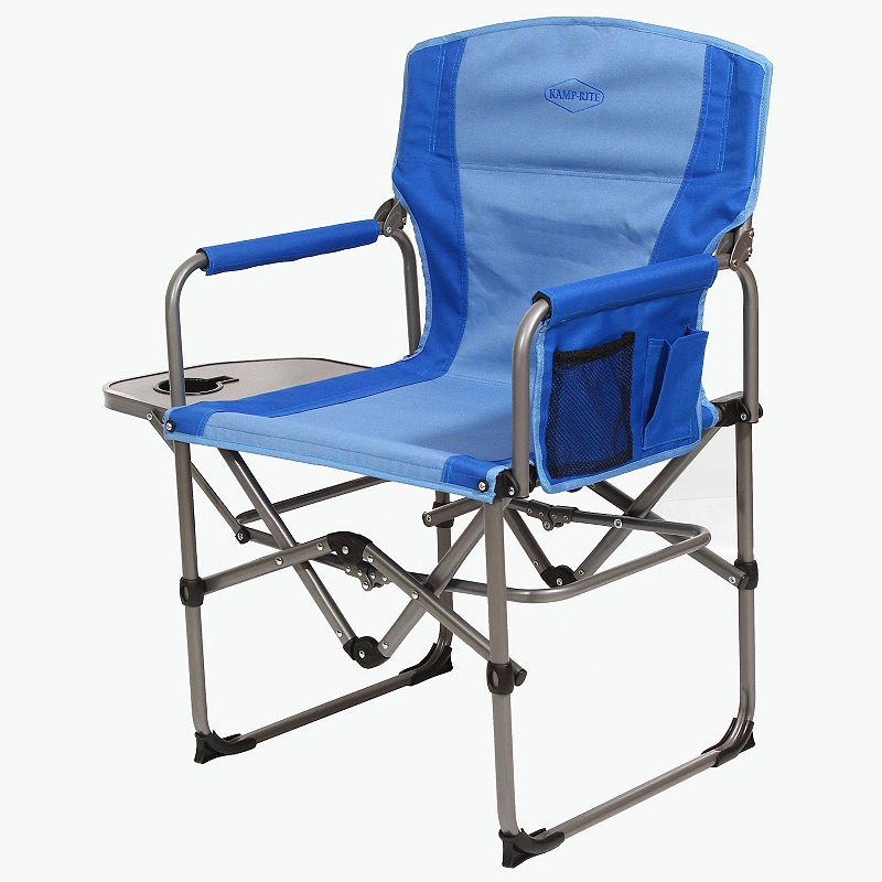 Kamp-Rite Compact Director's Chair with Side Table and Organizer， Blue (2 pack)