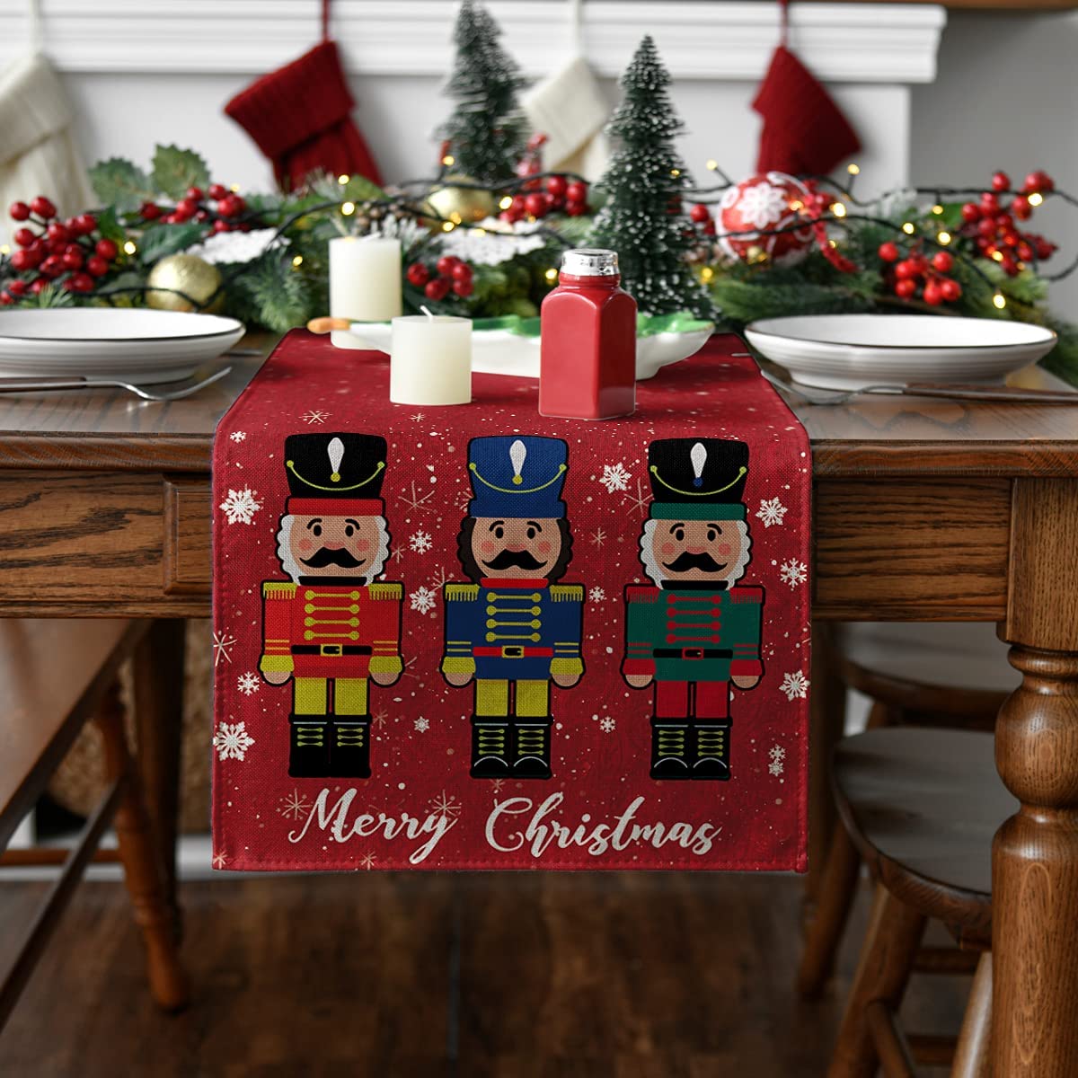 Artoid Mode Nutcrackers Merry Christmas Table Runner 13 x 72 Red Winter Home Kitchen