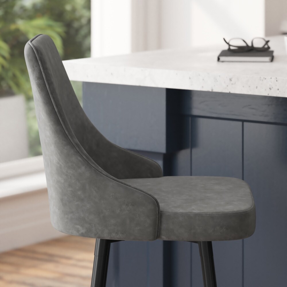 Armless Upholstered Counter Stools with Accented Metal Frames