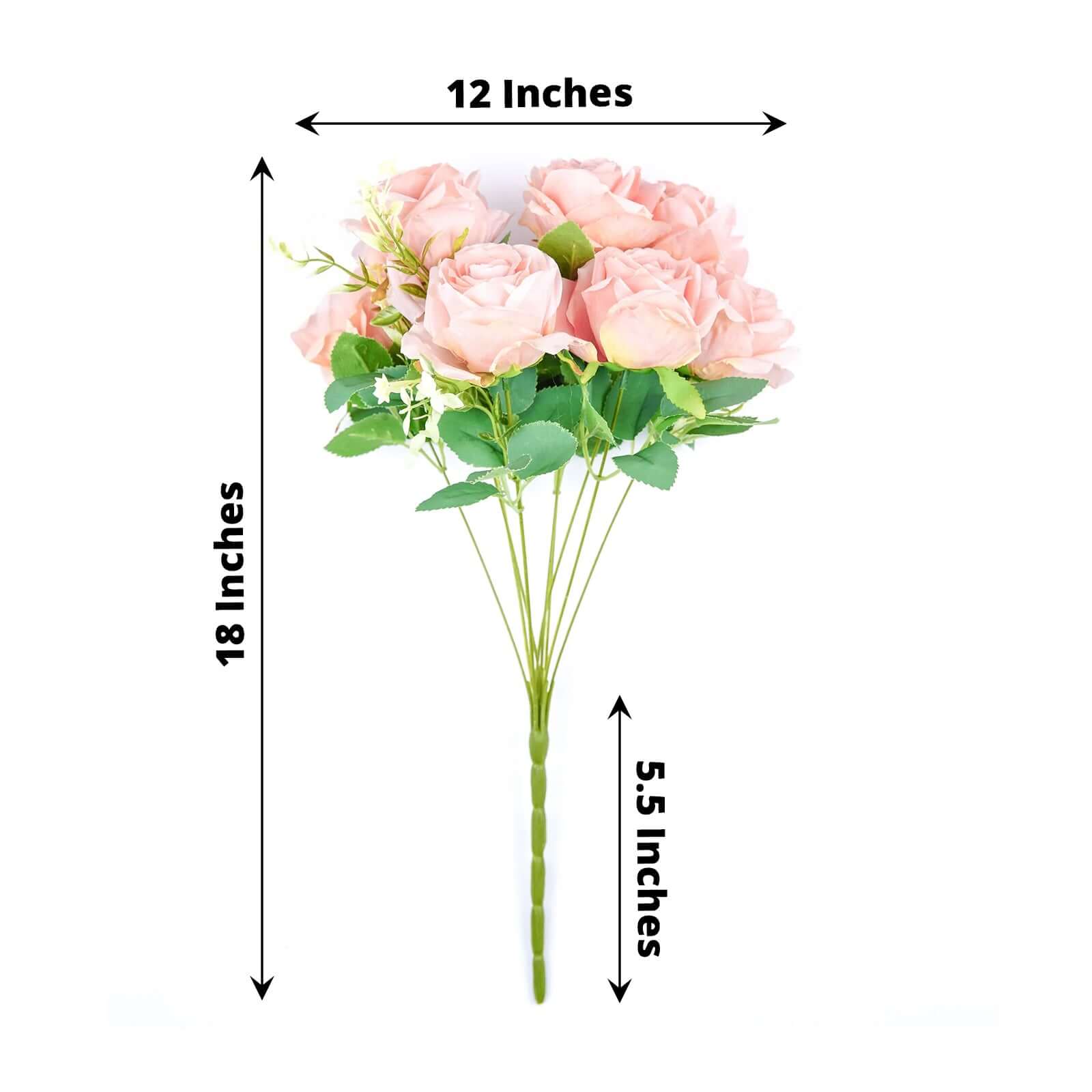 2 Bushes Blush Artificial Silk Rose Flower Arrangements, Real Touch Long Stem Flower Bouquet 18