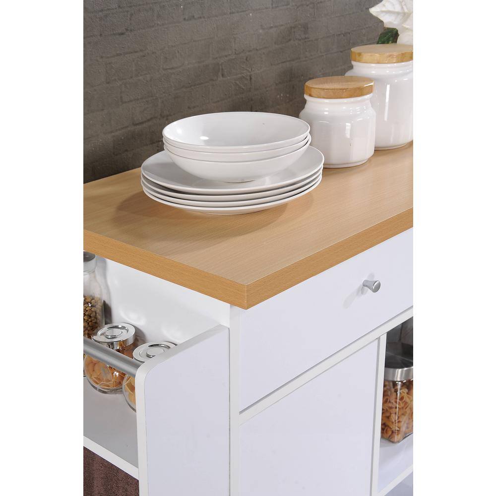 HODEDAH Kitchen Island White with Spice Rack and Towel Holder HIK69 WHITE