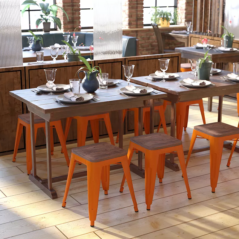 Flash Furniture Kai Orange Backless Table Height Stool 4-piece Set