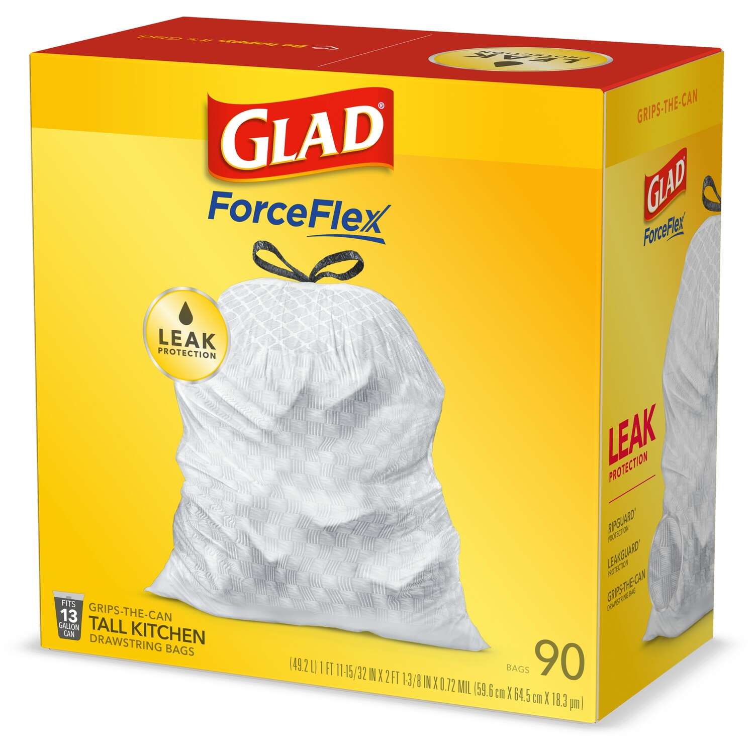 Glad ForceFlex 13 gal Tall Kitchen Bags Drawstring 90 pk 0.72 mil