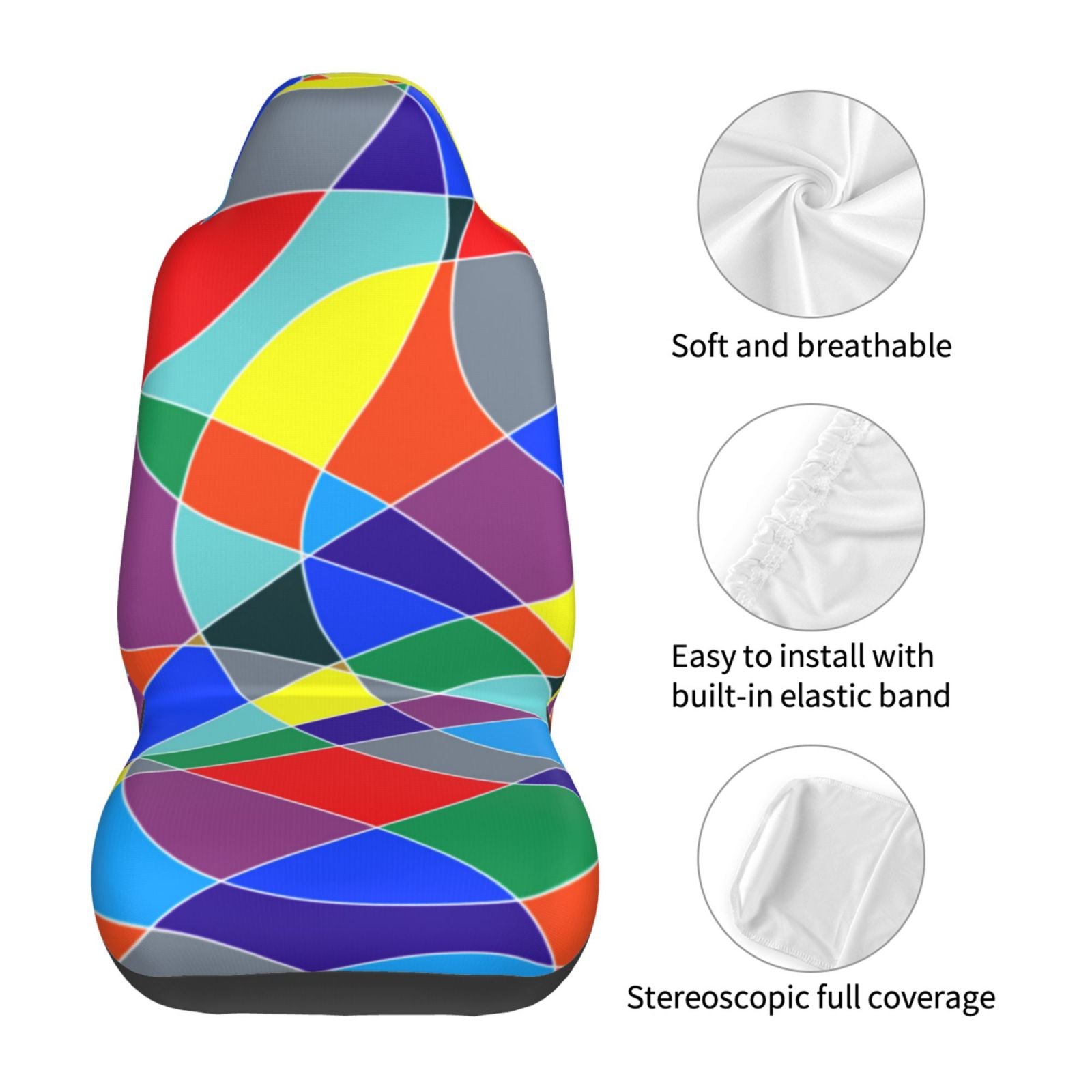 TEQUAN Front Seat Covers， Stained Mosaic Glass Pattern 2 Piece Car Seat Cover Fit Most Car SUV Truck Van