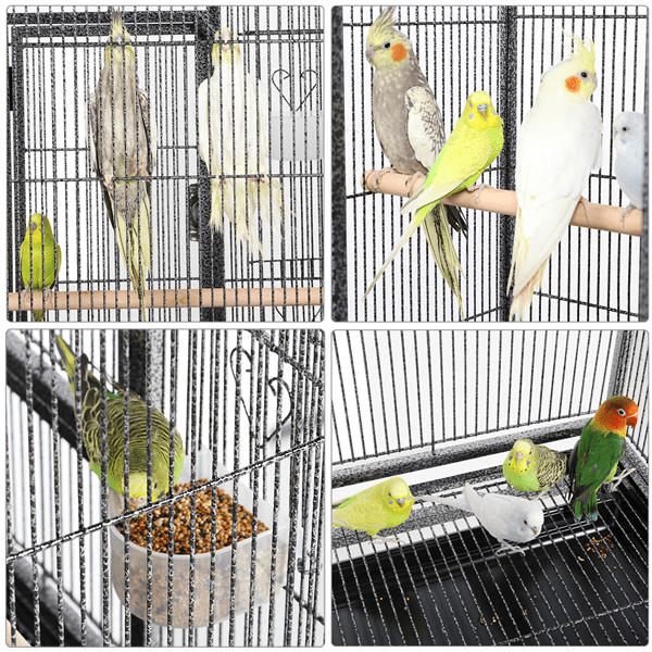 Topeakmart Bird Cage with Stand Wrought Iron Construction Quaker Parrot Cockatiel Finch Canary Bird Flight Cage