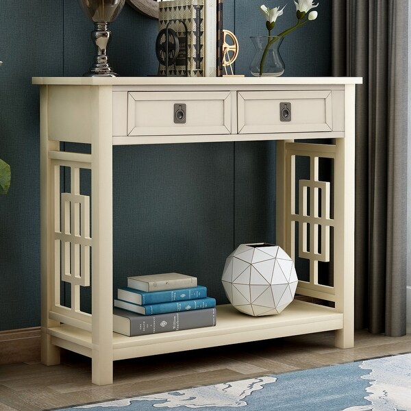 Nestfair Console Table with 2 Drawers and Bottom Shelf