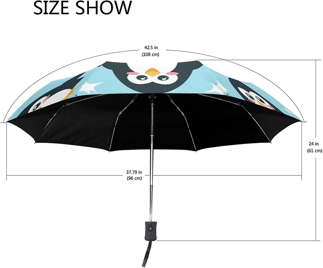 Travel Umbrella Automatic Windproof Foldable Umbrella Funny Cartoon Penguins