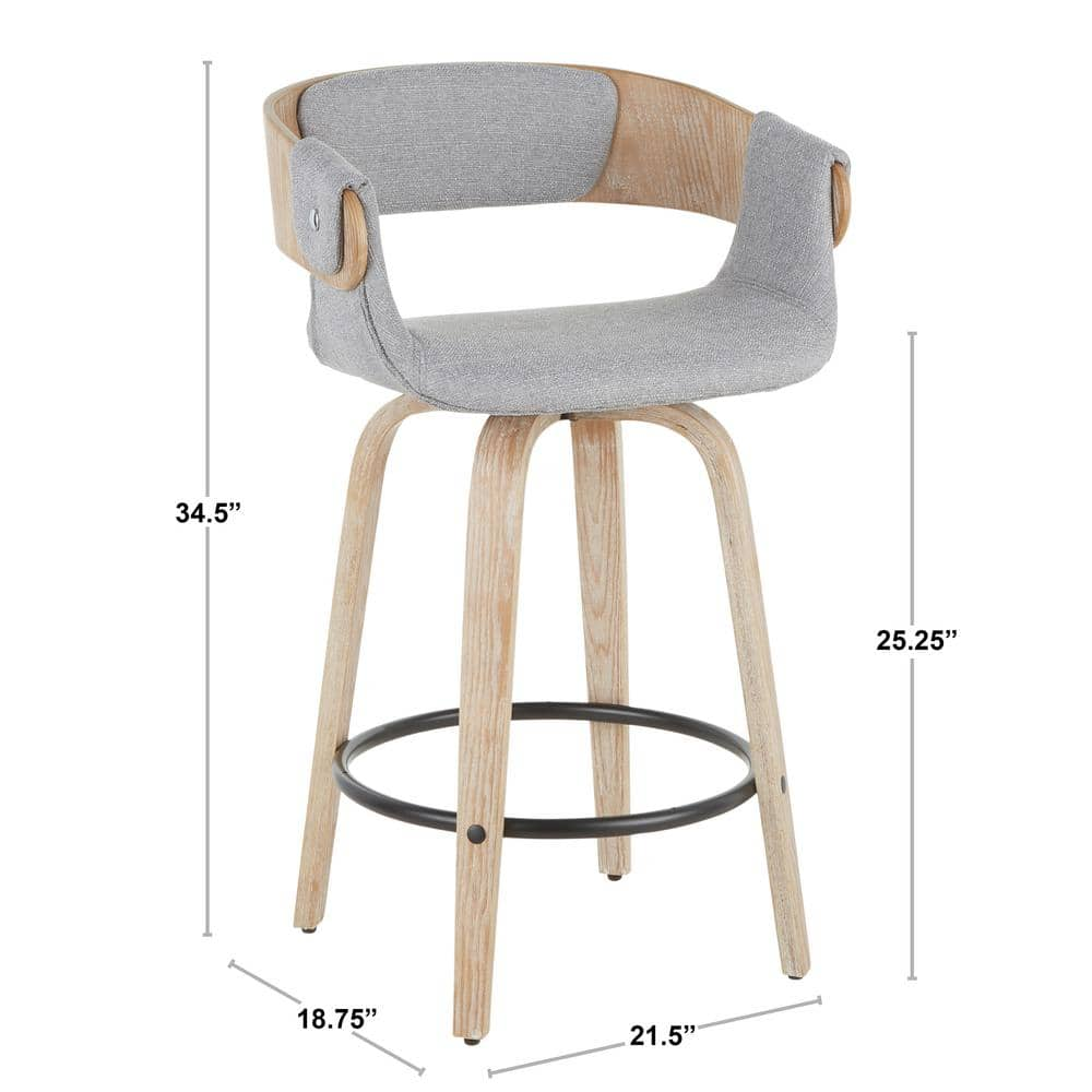 Lumisource Elisa 34.5 in. Counter Height Bar Stool in Grey Fabric and White Washed Wood (Set of 2) B26-ELISA2-SWVR WWGY2