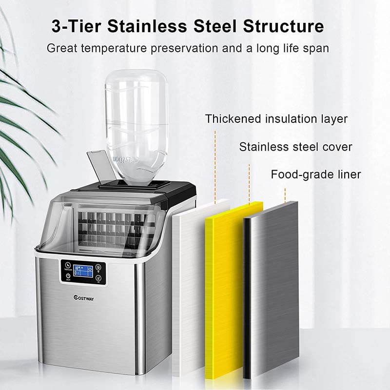 40LBS/24H Portable Ice Maker Countertop Ice Machine with Top Inlet Hole & Self-Clean Function