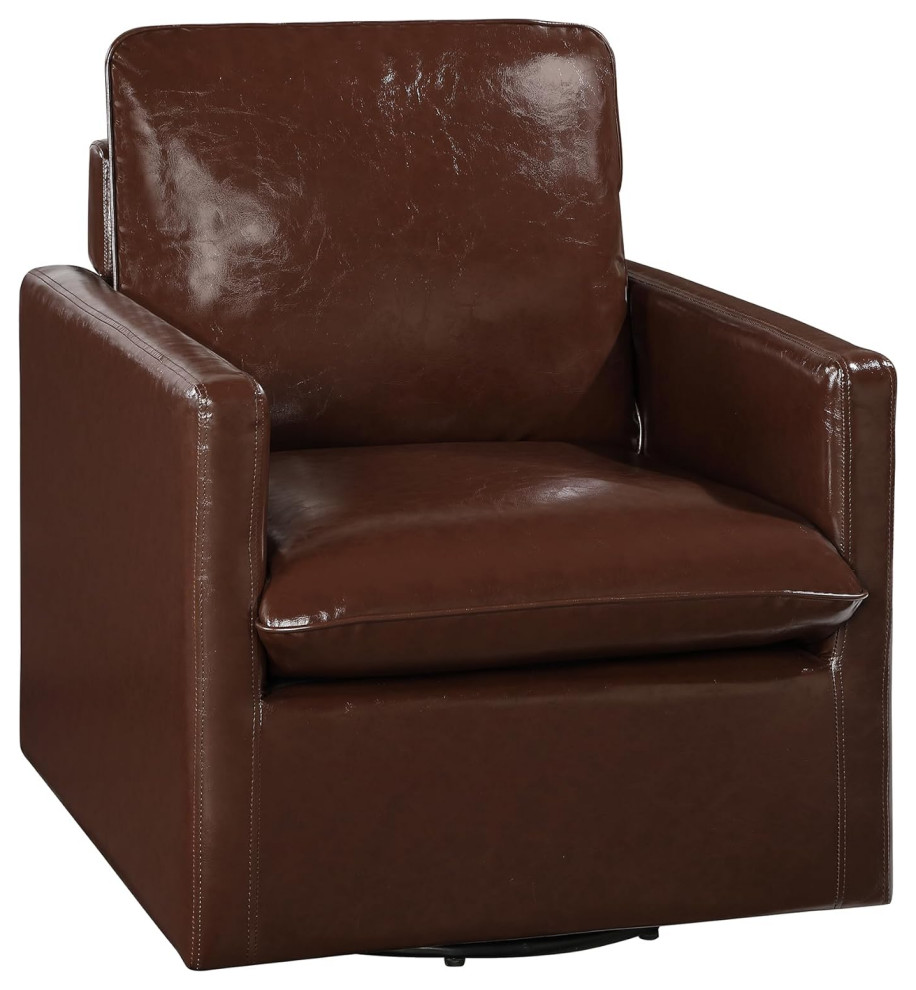 Transitional Accent Chair  Swiveling Faux Leather Seat  ampTrack Arms   Transitional   Armchairs And Accent Chairs   by Decor Love  Houzz