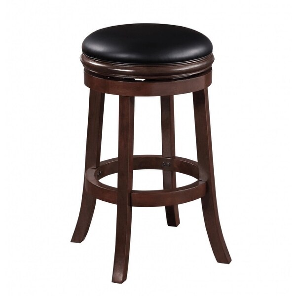 Sabi 29 inch Swivel Counter Stool， Solid Wood， Faux Leather， Brown， Black