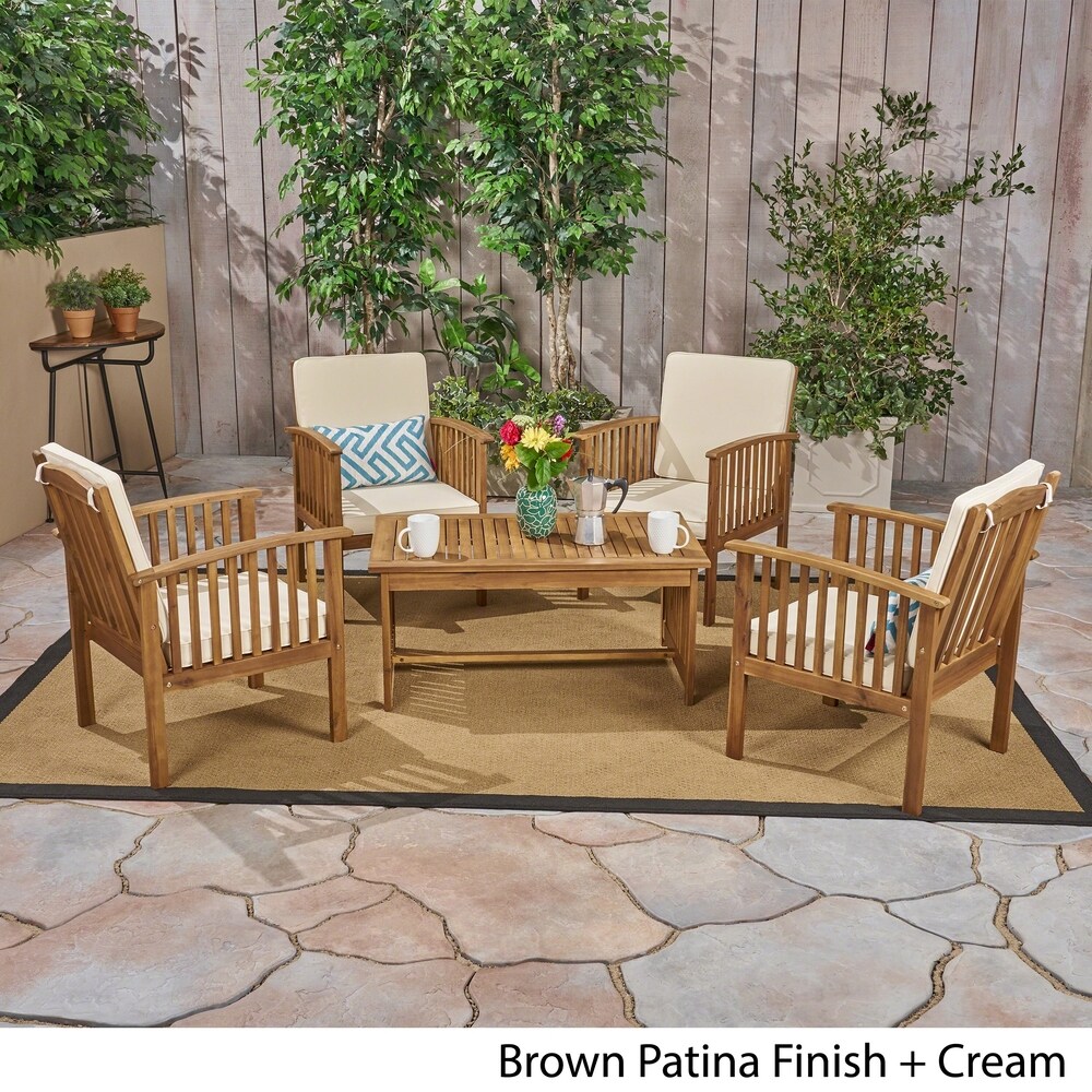 Carolina Outdoor 4 Seater Acacia Wood Club Chairs with Coffee Table by Christopher Knight Home