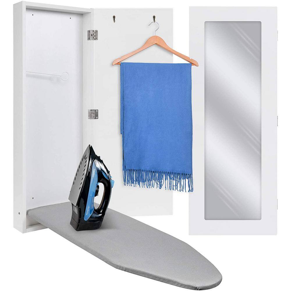 Ivation Ironing Board Hanging Ironing Board and Ironing Board Cover with Mirror White IVAIBCWM