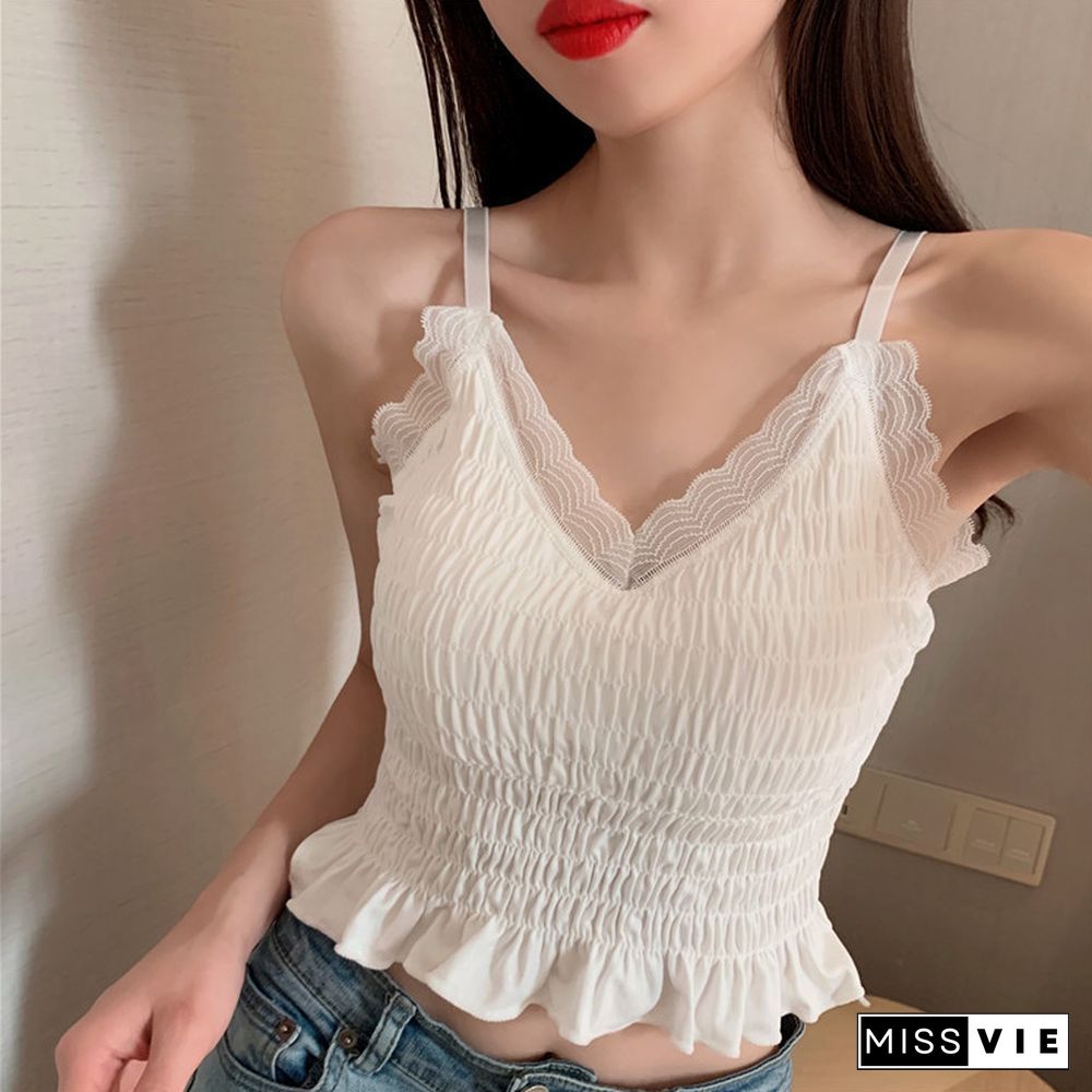 New Sexy Tank Top Lace Halter Crop Tops Women Summer Camis Backless Camisole Fashion Casual Tube Female Sleeveless Cropped Vest