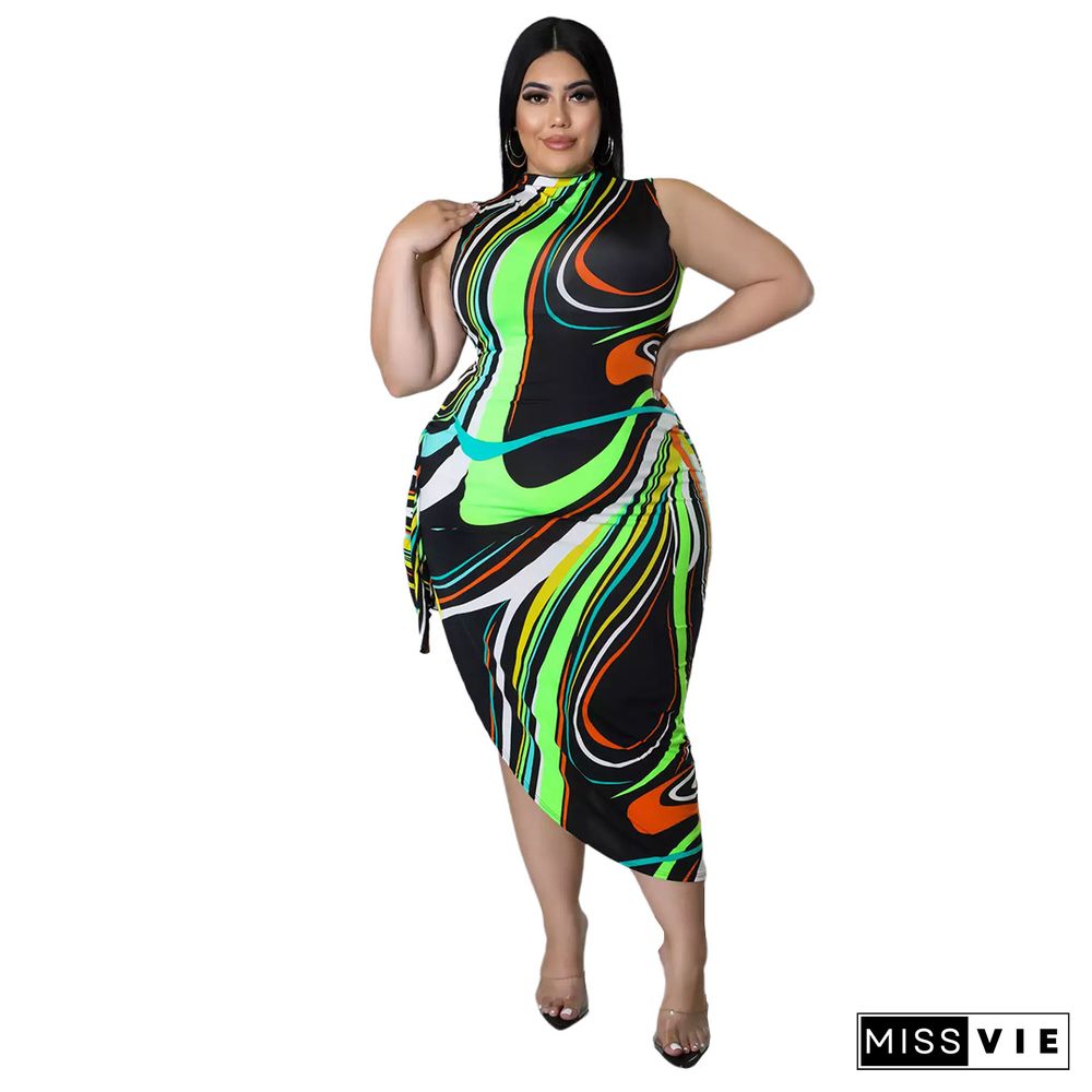 Colorful Striped Print Side Slit Bandage Maxi Dress