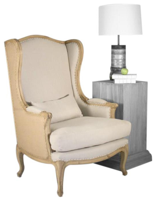 Wingback Chair WIng LEON Natural Oak Linen   French Country   Armchairs And Accent Chairs   by EuroLuxHome  Houzz