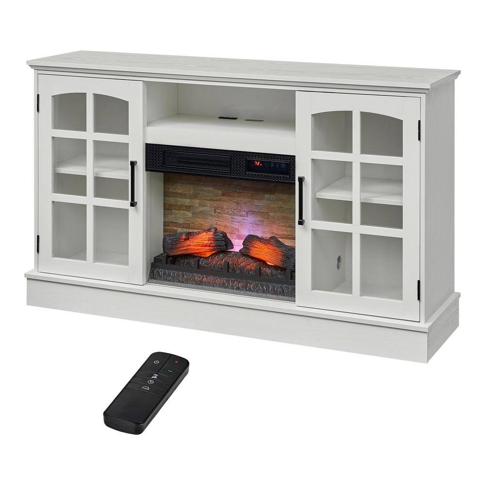 StyleWell Hazeltine 60 in. W Freestanding Media Console Electric Fireplace TV Stand in White 150779