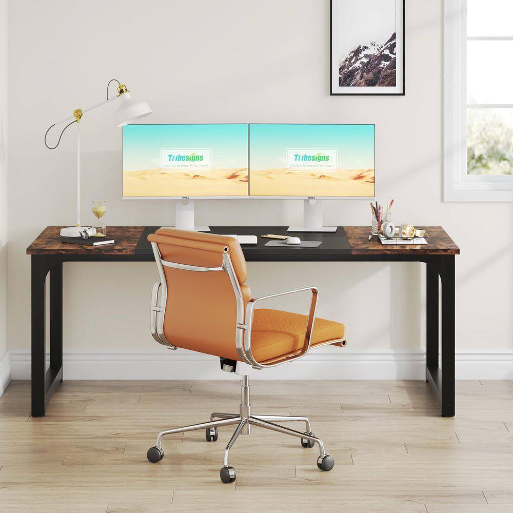 TRIBESIGNS WAY TO ORIGIN Halseey 70.8 in. W Brown Computer Desk Particle Board Wood Home Office Workstation Boardroom Desk HD-U0128-WZZ