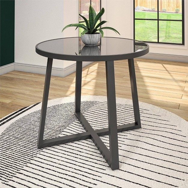 Round Glass Top Indoor outdoor Dining Table Dark Gray