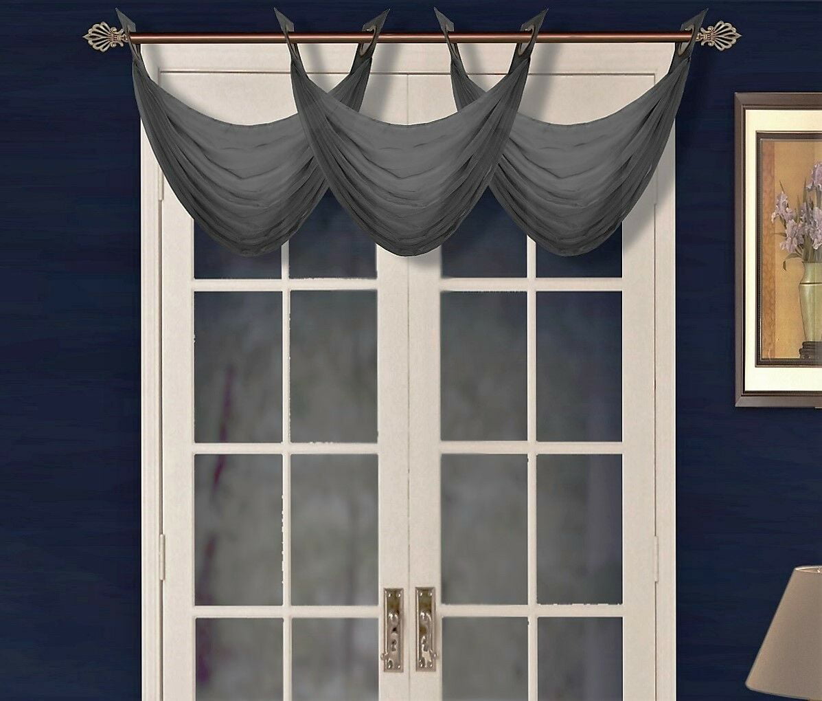 1PC WEDDING, KITCHEN, CHURCH DÉCOR WATERFALL VALANCE K36 BLACK VOILE SHEER WINDOW TRETAMENT WITH 2 GROMMETS ON TOP SIZE 30in Wide X 16in Length