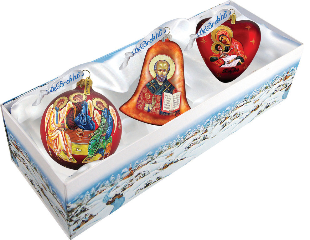 Hand Painted Scenic Glass Ornament Nativity Icon  Set of 3   Traditional   Christmas Ornaments   by G. DeBrekht  Houzz