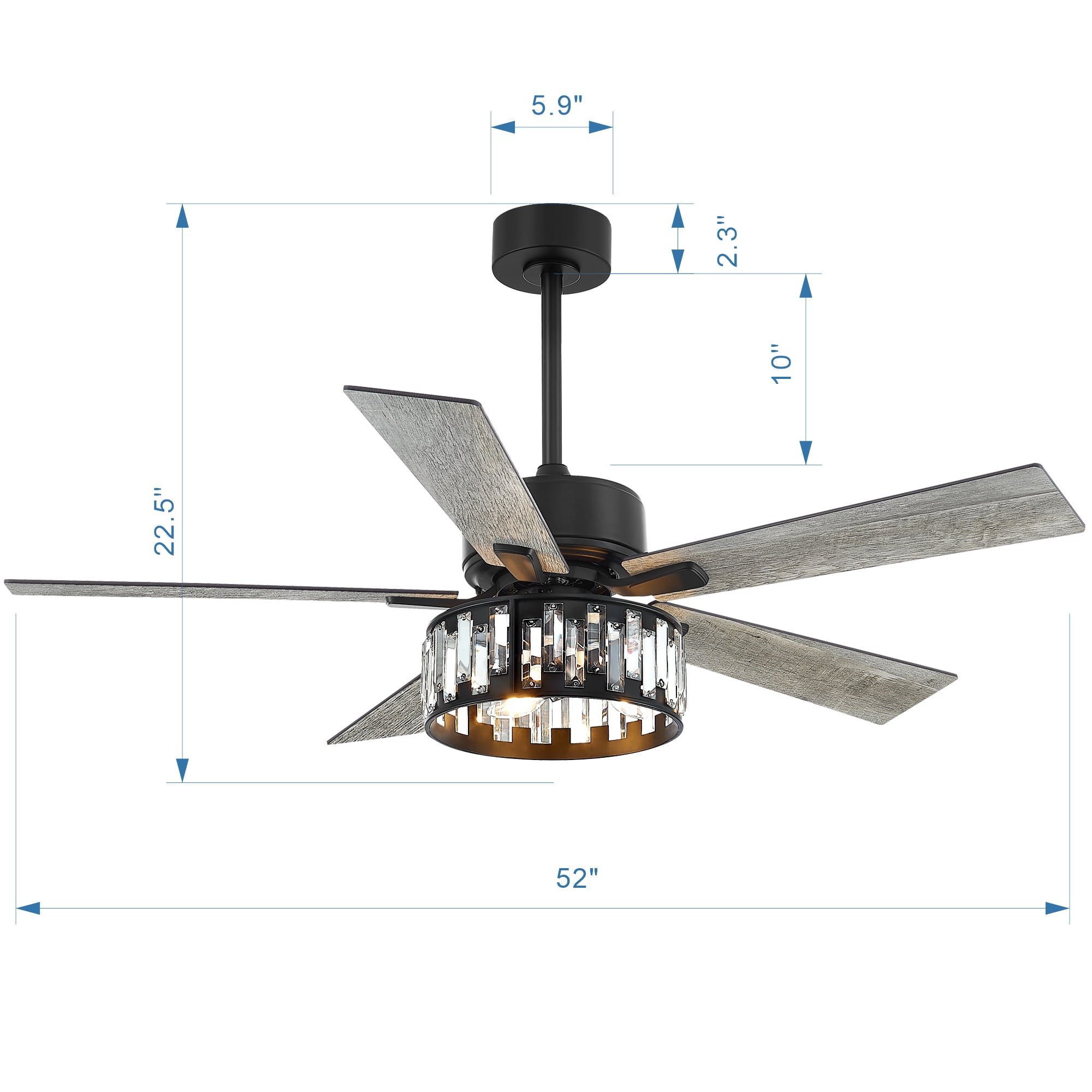 52-in Black Farmhouse Indoor Ceiling Fan with Light Remote (5-Blade)